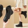 imageXRH Women Lace Up Combat Boot Winter SnowBoots Warm Fur Lined Ankle Booties Waterproof Hiking Boot for Women Non Slip Leather Boots ShoesBlack