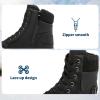 imageXRH Women Lace Up Combat Boot Winter SnowBoots Warm Fur Lined Ankle Booties Waterproof Hiking Boot for Women Non Slip Leather Boots ShoesBlack