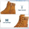 imageXRH Women Lace Up Combat Boot Winter SnowBoots Warm Fur Lined Ankle Booties Waterproof Hiking Boot for Women Non Slip Leather Boots ShoesCamel