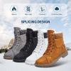 imageXRH Women Lace Up Combat Boot Winter SnowBoots Warm Fur Lined Ankle Booties Waterproof Hiking Boot for Women Non Slip Leather Boots ShoesCamel