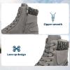 imageXRH Women Lace Up Combat Boot Winter SnowBoots Warm Fur Lined Ankle Booties Waterproof Hiking Boot for Women Non Slip Leather Boots ShoesDark Grey