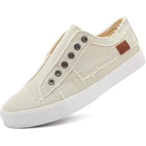 imageWomens Slip on Shoes Non Slip Fashion Canvas Sneakers Low Top Casual ShoesBeige