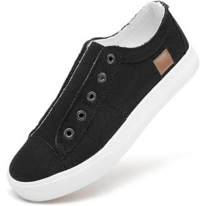 imageWomens Slip on Shoes Non Slip Fashion Canvas Sneakers Low Top Casual ShoesBlack