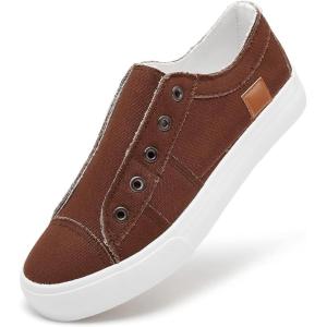 imageWomens Slip on Shoes Non Slip Fashion Canvas Sneakers Low Top Casual ShoesBrown