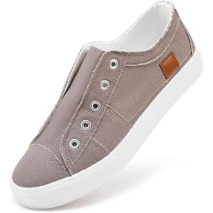 imageWomens Slip on Shoes Non Slip Fashion Canvas Sneakers Low Top Casual ShoesGrey