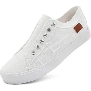 imageWomens Slip on Shoes Non Slip Fashion Canvas Sneakers Low Top Casual ShoesWhite Mono
