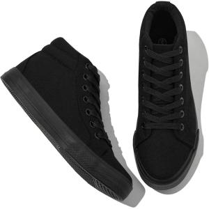 imageXRH Women Black Canvas High Tops Sneaker for WalkingWhite Non Slip Hi Top Lace up ShoesCasual Fashion Mid Top SneakerComfortableBreathableTrendyBlack