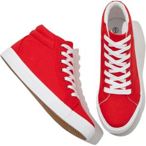 imageXRH Women Black Canvas High Tops Sneaker for WalkingWhite Non Slip Hi Top Lace up ShoesCasual Fashion Mid Top SneakerComfortableBreathableTrendyRed
