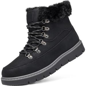 imageXRH Womens Winter Warm Boots Black Snow Combat Boots With ZipperComfortable Fur Lined Women Ankle Boots Non Slip Hiking Boots For WomenBlack