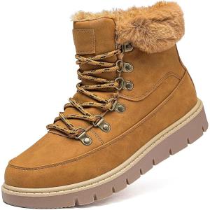imageXRH Womens Winter Warm Boots Black Snow Combat Boots With ZipperComfortable Fur Lined Women Ankle Boots Non Slip Hiking Boots For WomenBrown