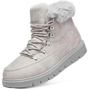 imageXRH Womens Winter Warm Boots Black Snow Combat Boots With ZipperComfortable Fur Lined Women Ankle Boots Non Slip Hiking Boots For WomenGrey