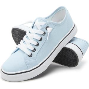 imageWomen Canvas Sneaker Slip On Non Slip Casual Shoes Lace Up Canvas Low Top White Shoes Loafers for Women Fashion Black SneakerBlue