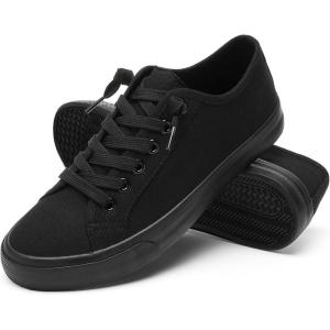 imageWomen Canvas Sneaker Slip On Non Slip Casual Shoes Lace Up Canvas Low Top White Shoes Loafers for Women Fashion Black SneakerFull Black
