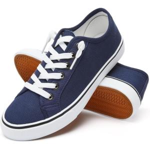 imageWomen Canvas Sneaker Slip On Non Slip Casual Shoes Lace Up Canvas Low Top White Shoes Loafers for Women Fashion Black SneakerNavy