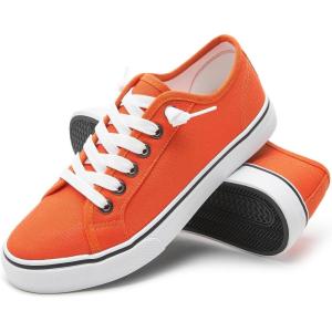 imageWomen Canvas Sneaker Slip On Non Slip Casual Shoes Lace Up Canvas Low Top White Shoes Loafers for Women Fashion Black SneakerOrange