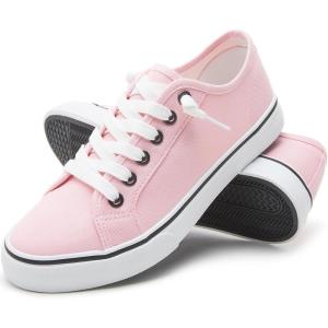 imageWomen Canvas Sneaker Slip On Non Slip Casual Shoes Lace Up Canvas Low Top White Shoes Loafers for Women Fashion Black SneakerPink