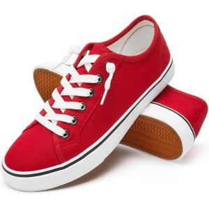 imageWomen Canvas Sneaker Slip On Non Slip Casual Shoes Lace Up Canvas Low Top White Shoes Loafers for Women Fashion Black SneakerRed