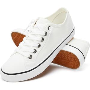 imageWomen Canvas Sneaker Slip On Non Slip Casual Shoes Lace Up Canvas Low Top White Shoes Loafers for Women Fashion Black SneakerWhite