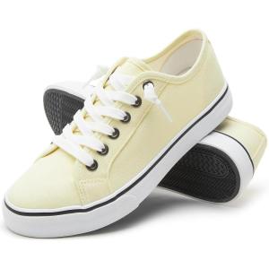 imageWomen Canvas Sneaker Slip On Non Slip Casual Shoes Lace Up Canvas Low Top White Shoes Loafers for Women Fashion Black SneakerYellow