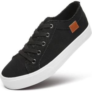 imageWomens Sneakers Canvas Shoes for Women Lace up Fashion Canvas Sneakers Classic Low Top Casual ShoesBlack