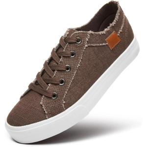 imageWomens Sneakers Canvas Shoes for Women Lace up Fashion Canvas Sneakers Classic Low Top Casual ShoesBrown