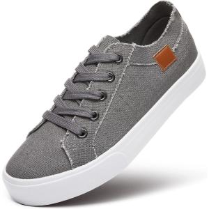 imageWomens Sneakers Canvas Shoes for Women Lace up Fashion Canvas Sneakers Classic Low Top Casual ShoesDark Grey