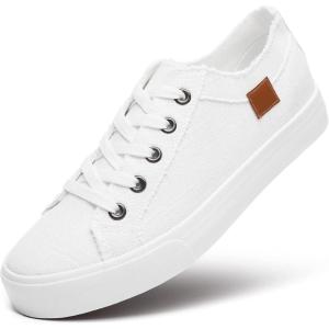 imageWomens Sneakers Canvas Shoes for Women Lace up Fashion Canvas Sneakers Classic Low Top Casual ShoesWhite