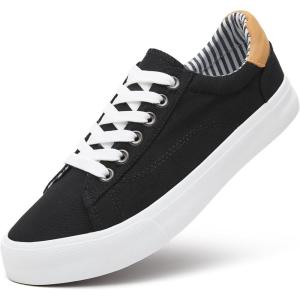 imageXRH Tennis Shoes Womens Low Top Casual Shoes for Women Lace Up Canvas Sneakers Comfortable Shoes for Women Walking ShoesBlack