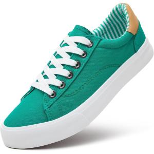 imageXRH Tennis Shoes Womens Low Top Casual Shoes for Women Lace Up Canvas Sneakers Comfortable Shoes for Women Walking ShoesGreen