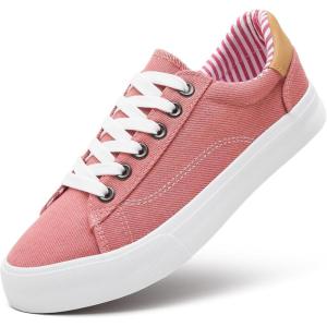 imageXRH Tennis Shoes Womens Low Top Casual Shoes for Women Lace Up Canvas Sneakers Comfortable Shoes for Women Walking ShoesPink