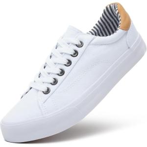 imageXRH Tennis Shoes Womens Low Top Casual Shoes for Women Lace Up Canvas Sneakers Comfortable Shoes for Women Walking ShoesWhite