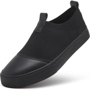 imageXRH Womens White Slip On SneakersNon Slip Women Fashion Work ShoesLow top Casual ShoesBlack