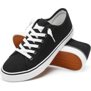 imageWomen Canvas Sneaker Slip On Non Slip Casual Shoes Lace Up Canvas Low Top White Shoes Loafers for Women Fashion Black Sneaker ShoesBlackUS7