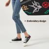 imageWomen Canvas Sneakers with Embroidered FlowerLace up White Tennis ShoesCasual Low Top Fashion SneakersBlack