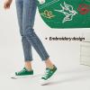 imageWomen Canvas Sneakers with Embroidered FlowerLace up White Tennis ShoesCasual Low Top Fashion SneakersGreen