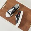 image:imageWomen Canvas Sneakers with Embroidered FlowerLace up White Tennis ShoesCasual Low Top Fashion SneakersBlackUS75