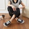 image:imageXRH Womens Slip on Shoes PU Leather Tennis Shoes Women Causal Sneakers Non Slip Work ShoeBlack