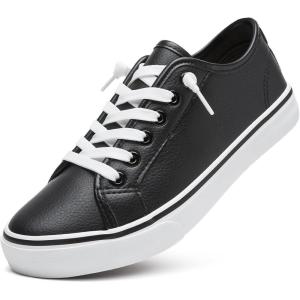 image:imageXRH Womens Slip on Shoes PU Leather Tennis Shoes Women Causal Sneakers Non Slip Work ShoeBlack
