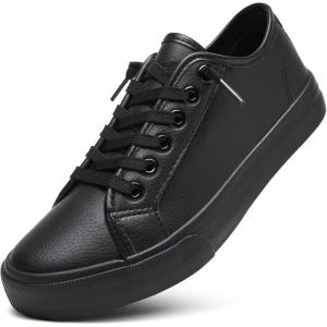 image:imageXRH Womens Slip on Shoes PU Leather Tennis Shoes Women Causal Sneakers Non Slip Work ShoeFull Black