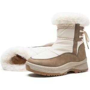 image:imageXRH Womens Black Waterproof Snow Boots Winter Mid Calf Fur Lined Boots for Women NonSlip Fuzzy Platform Booties for Cold WeatherBeige Brown